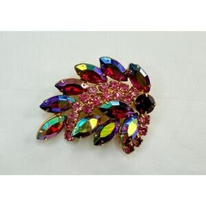 Vintage 1960s Juliana Style AB Navette & Pink Rhinestone Floral Spray Brooch